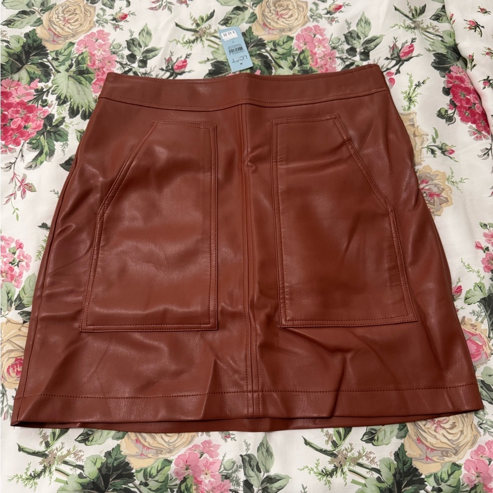 Ann Taylor 4P Brown Leather Skirt